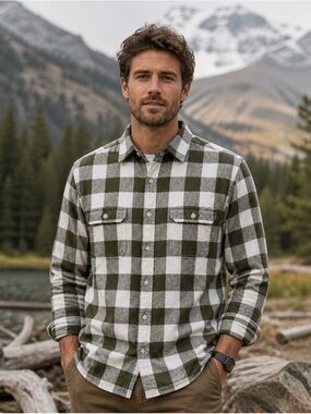 🌲 Goodfellow & Co Green & White Plaid Button-Down Shirt | Size M | 100% Cotton 🌲
